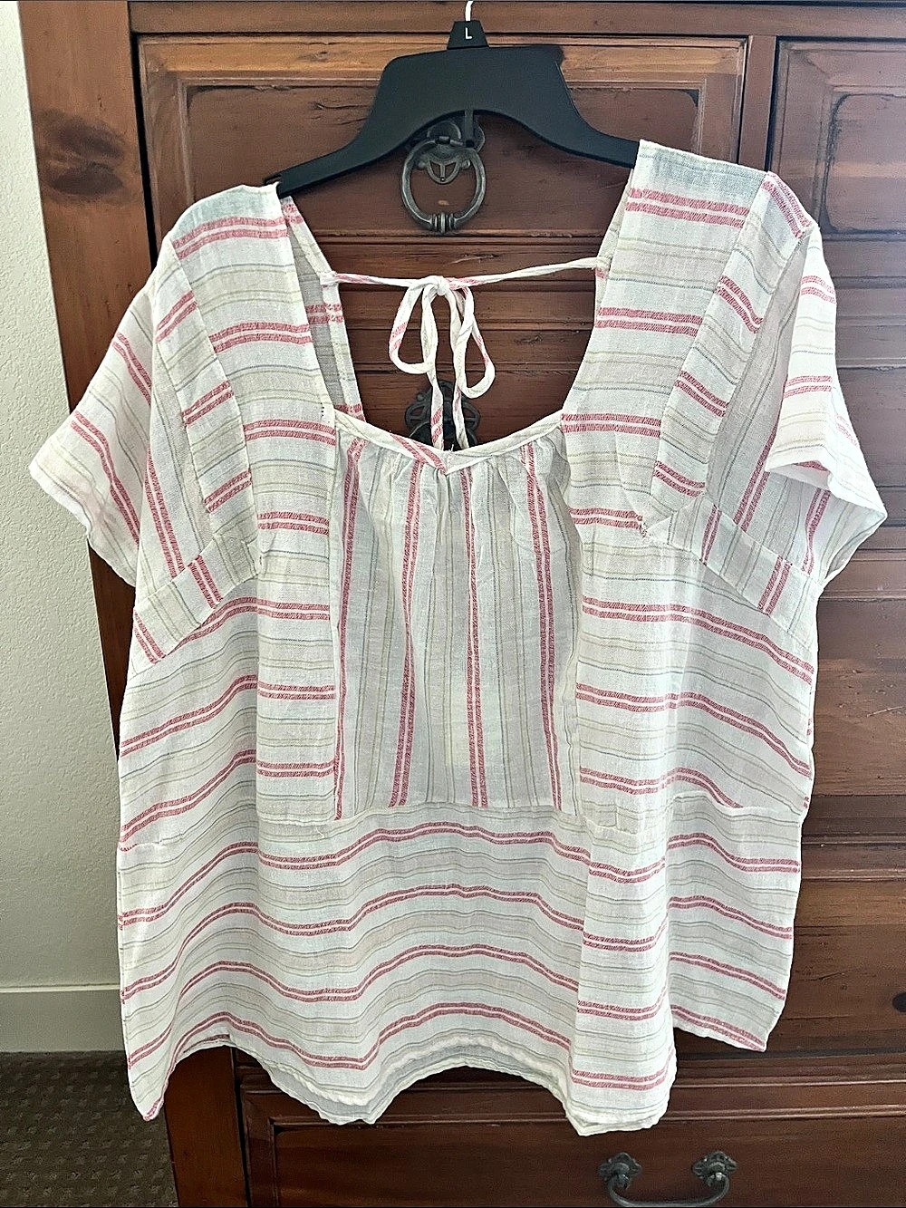 Easel ET17449 Striped Cotton Tunic in White & Red Size Large NWOT